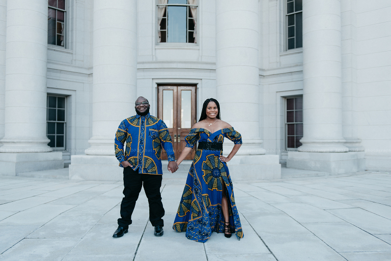a couple looks like Nigerian royalty during their Madison engagement session